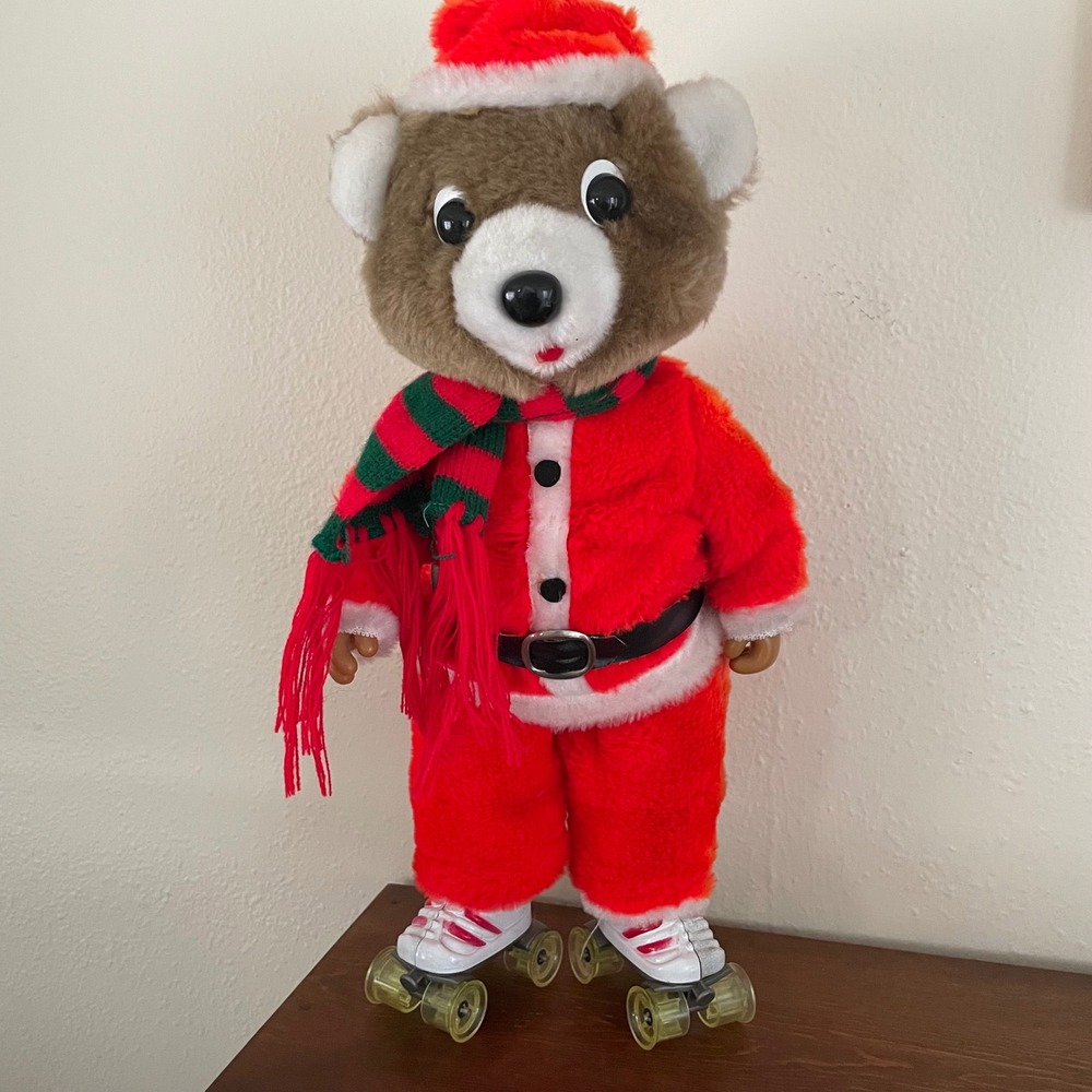 Vintage Roller Santa Bear Superfine 80s Skates Christmas Musical Battery WORKS‎
